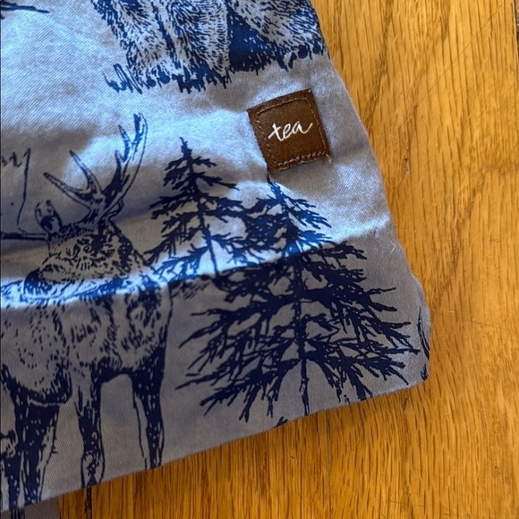 Tea Collection sz 18-24mo Blue in blue lined dress moose deer bear forest print - Picture 3 of 6